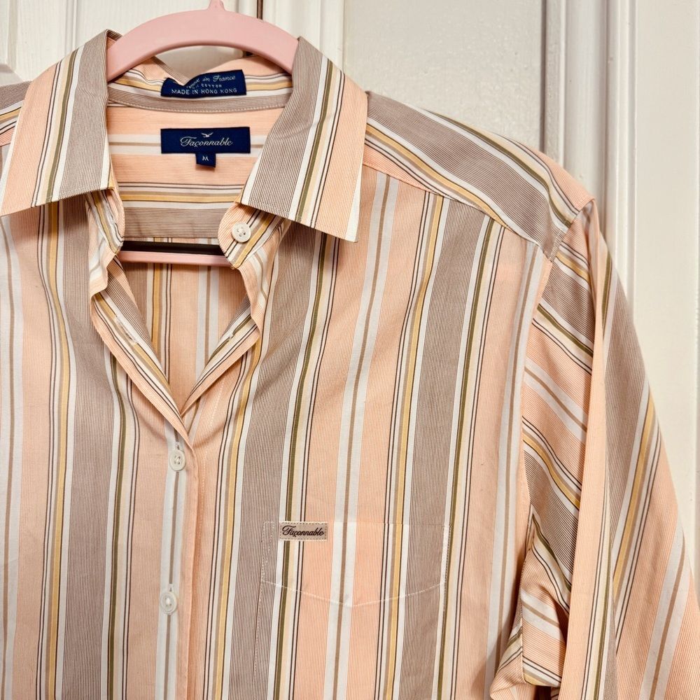 4/$100 Façonnable Button Down Front Pocket Striped Shirt - Peach and Gray